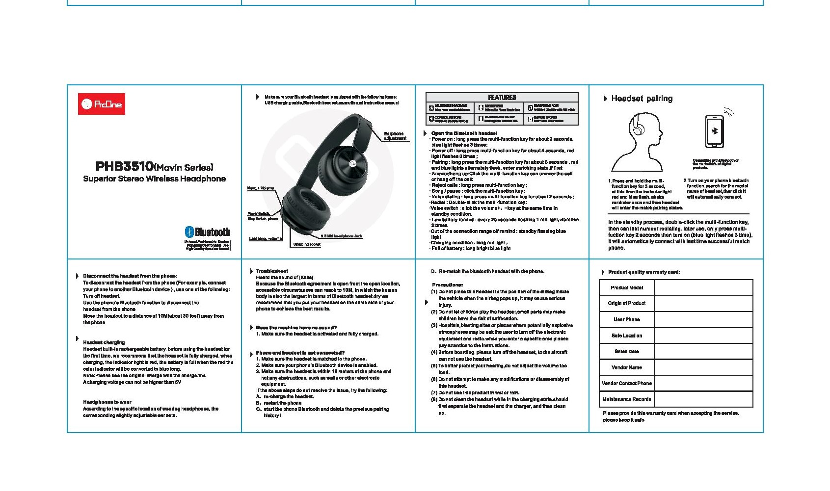 هنذفری بلوتوثی پرووان مدل PHB 3510