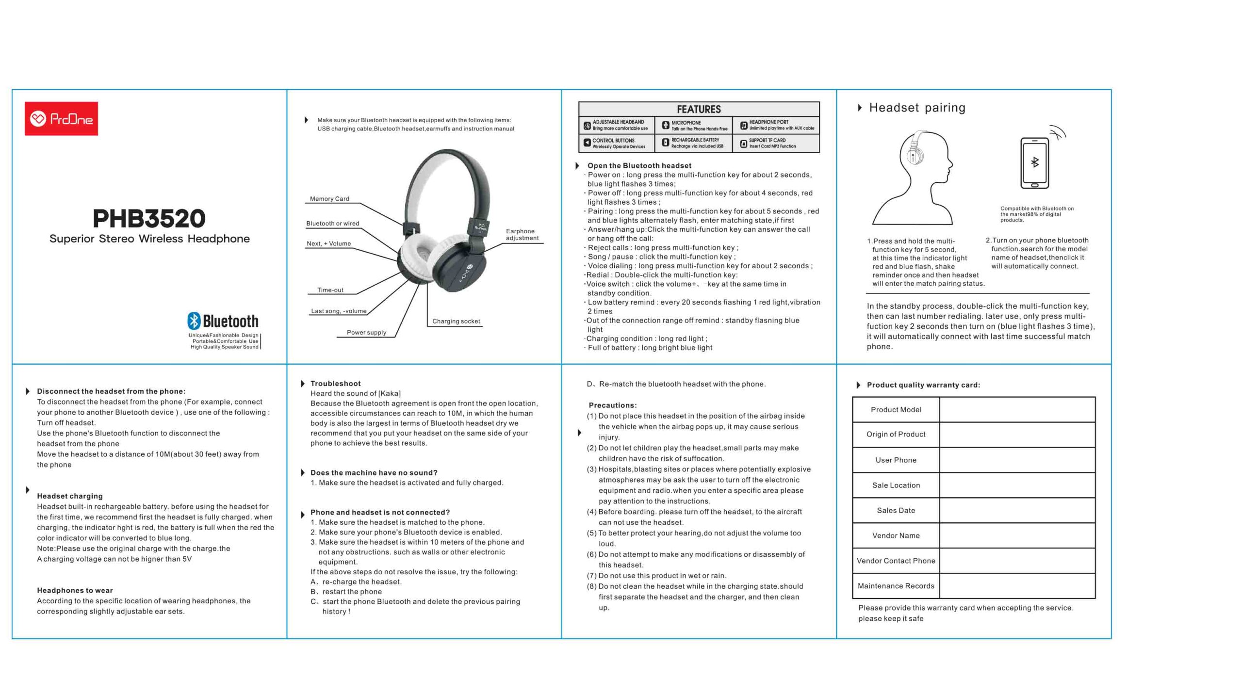 هنذفری بلوتوثی پرووان مدل PHB3520